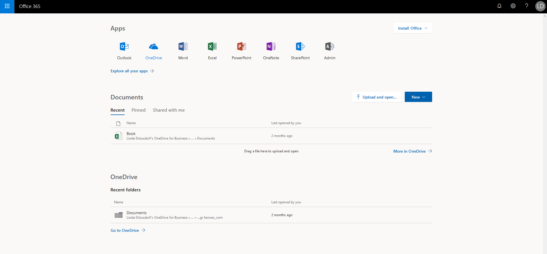 Interfaz web de Microsoft 365