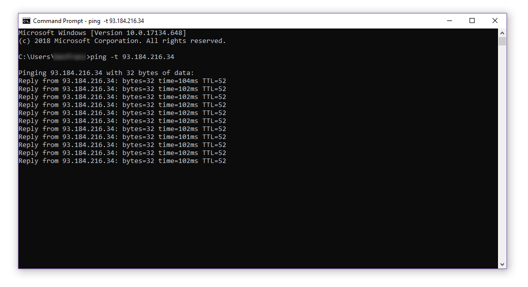 Ping infinito en el terminal de Windows