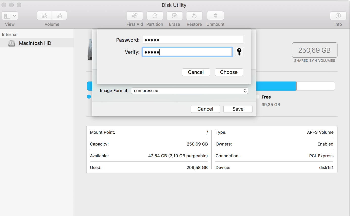 Utilidad de Discos en macOS: introducir contraseña
