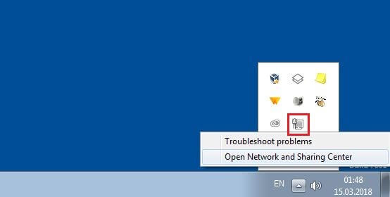 Windows 7: icono de red en la barra de tareas