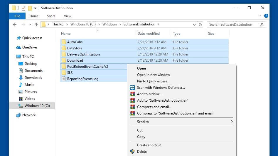 Windows 10: carpeta «SoftwareDistribution»