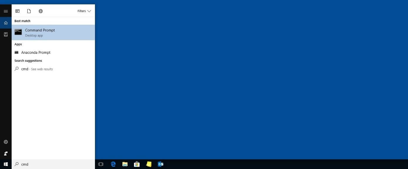 Windows 10: resultado de la búsqueda de «cmd»