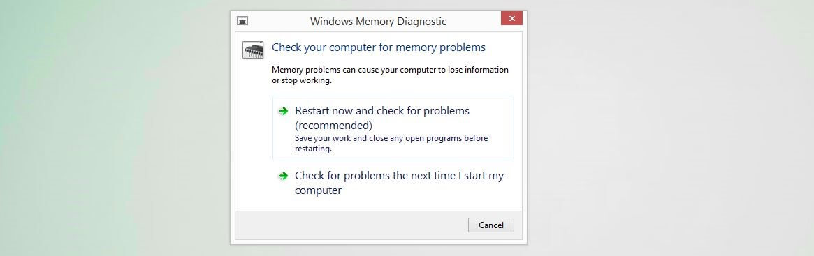 Diagnóstico de memoria de Windows: cuadro de diálogo de inicio