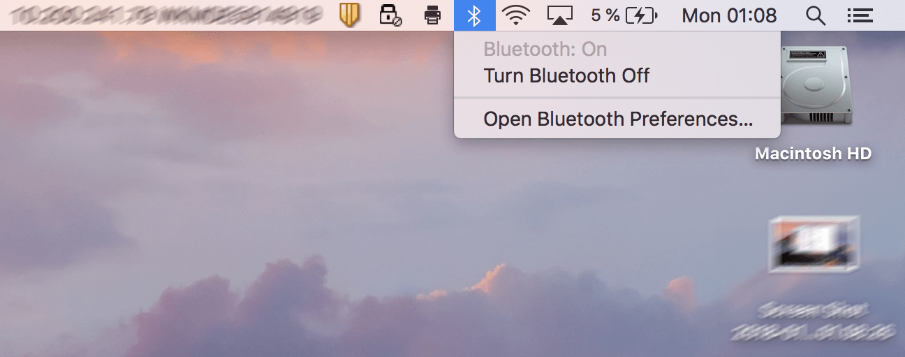 Símbolo Bluetooth en la barra de menús de macOS