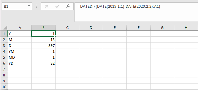 SIFECHA en Excel con distintas unidades