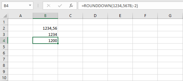 Versión fácil de la fórmula REDONDEAR.MENOS en Excel
