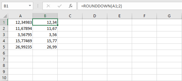 Ejemplo de referencia de celda en la fórmula REDONDAR.MENOS en Excel