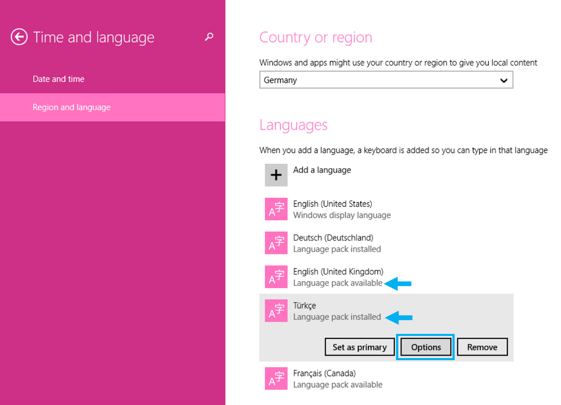 Añadir paquetes de idioma en Windows 8