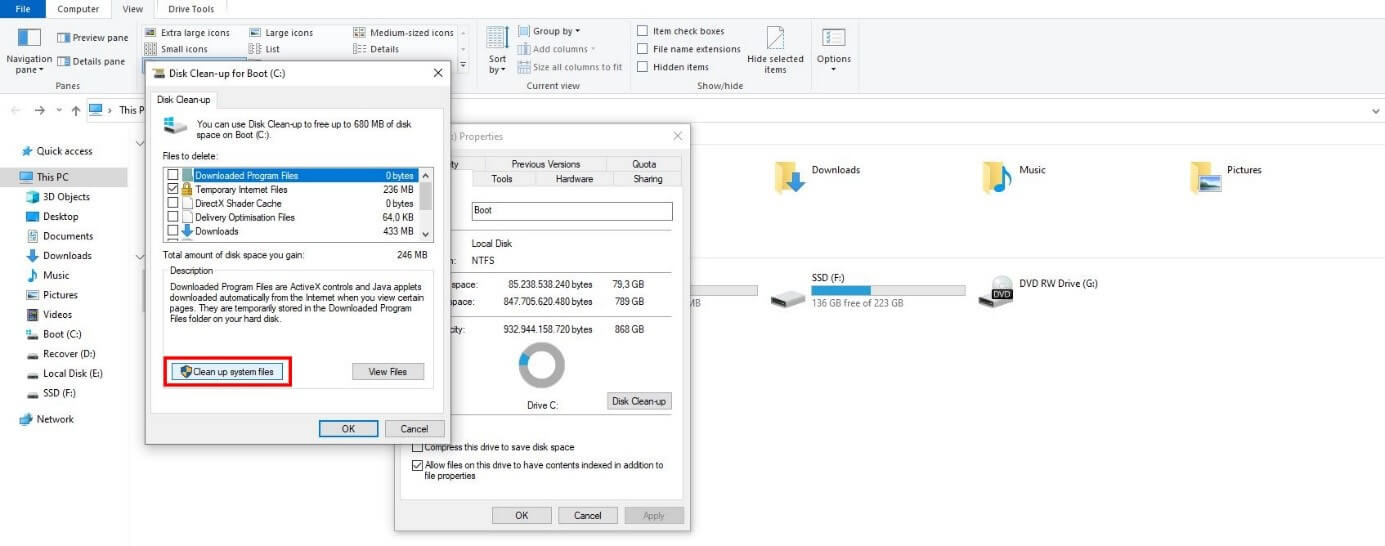 Limpieza de disco de Windows: selección de archivos a eliminar