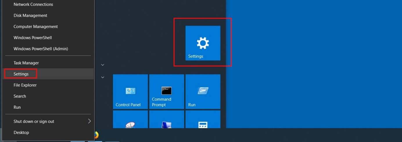 Windows 10: Icono de “Configuración” y elemento del menú