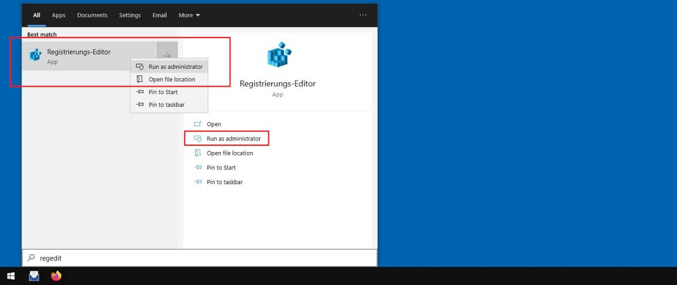 Windows 10: resultados de la búsqueda de “regedit”