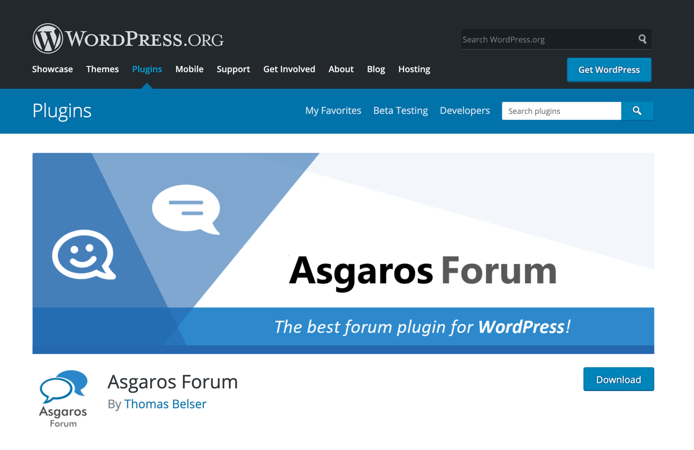 Página de descarga de Asgaros Forum en WordPress.org