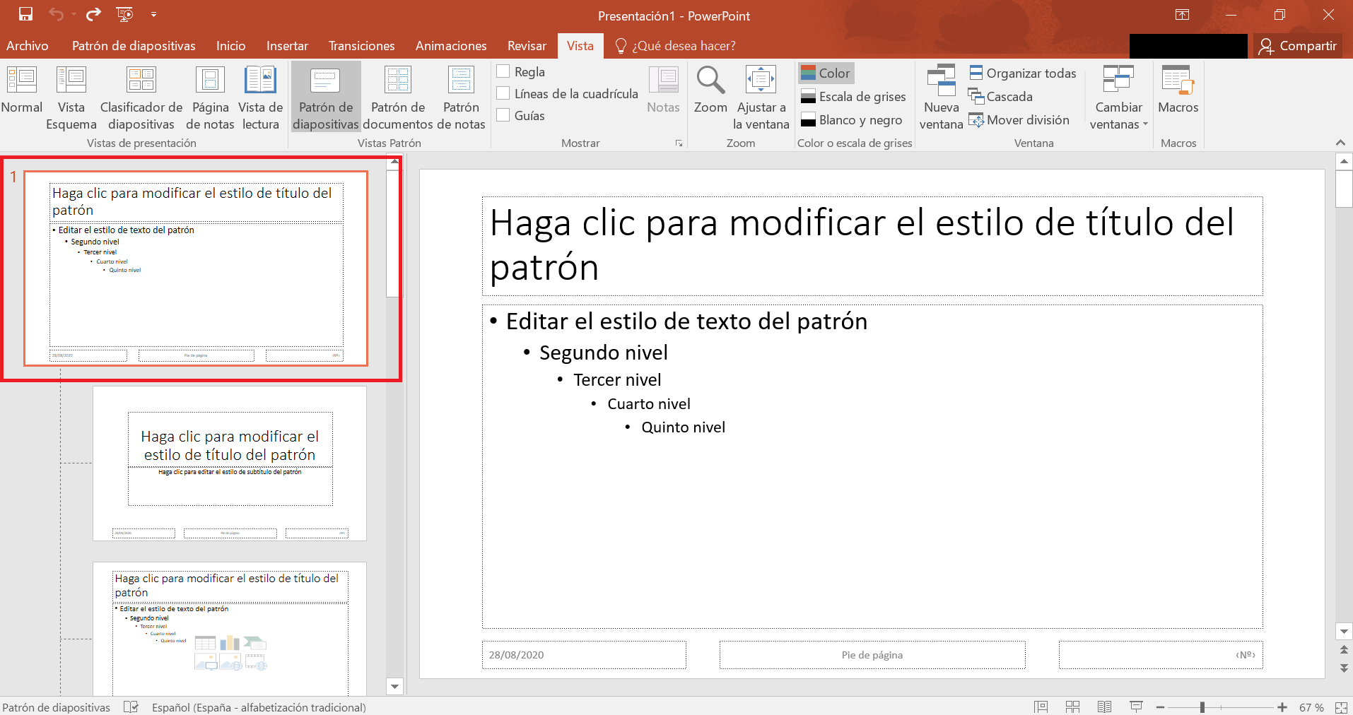 La diapositiva patrón como diapositiva principal para PowerPoint 2019