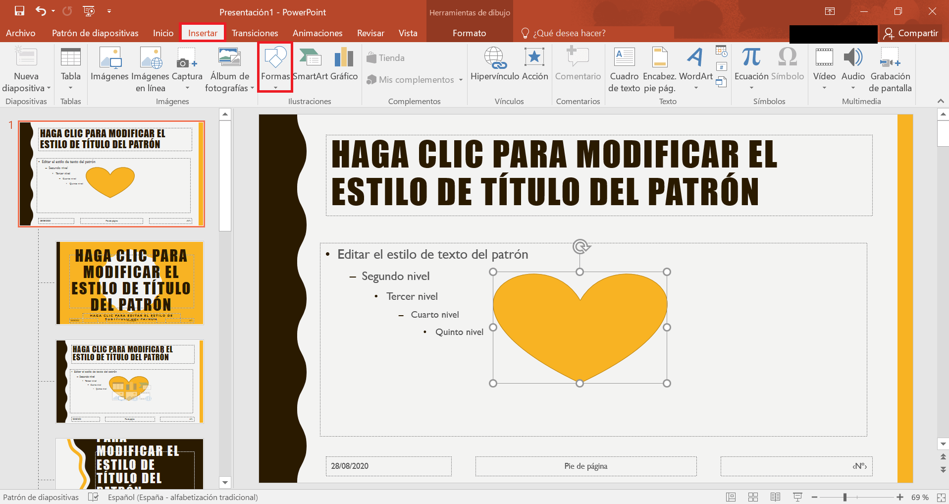 Diapositiva patrón con un icono insertado para PowerPoint 2019