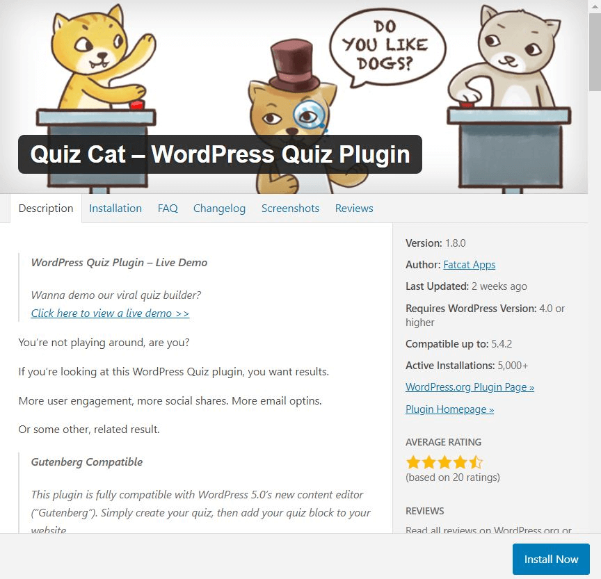 el Plugin para quiz de WordPress Quiz Cat