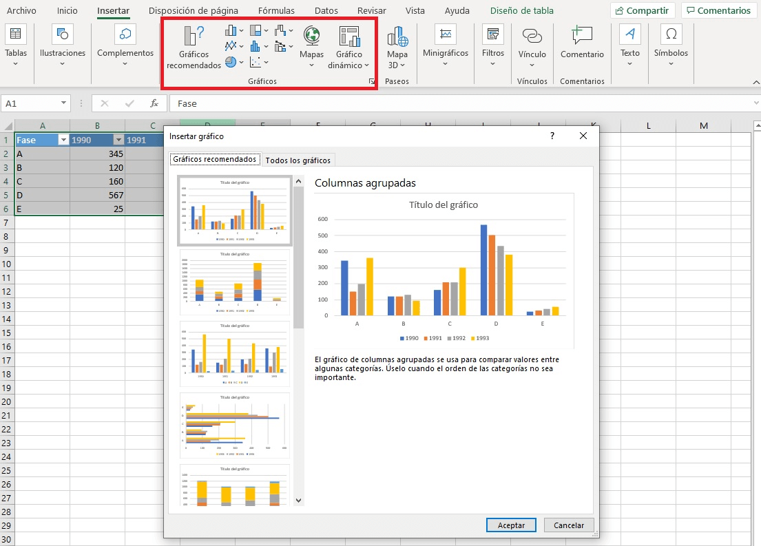 Sugerencias para gráficos en Excel