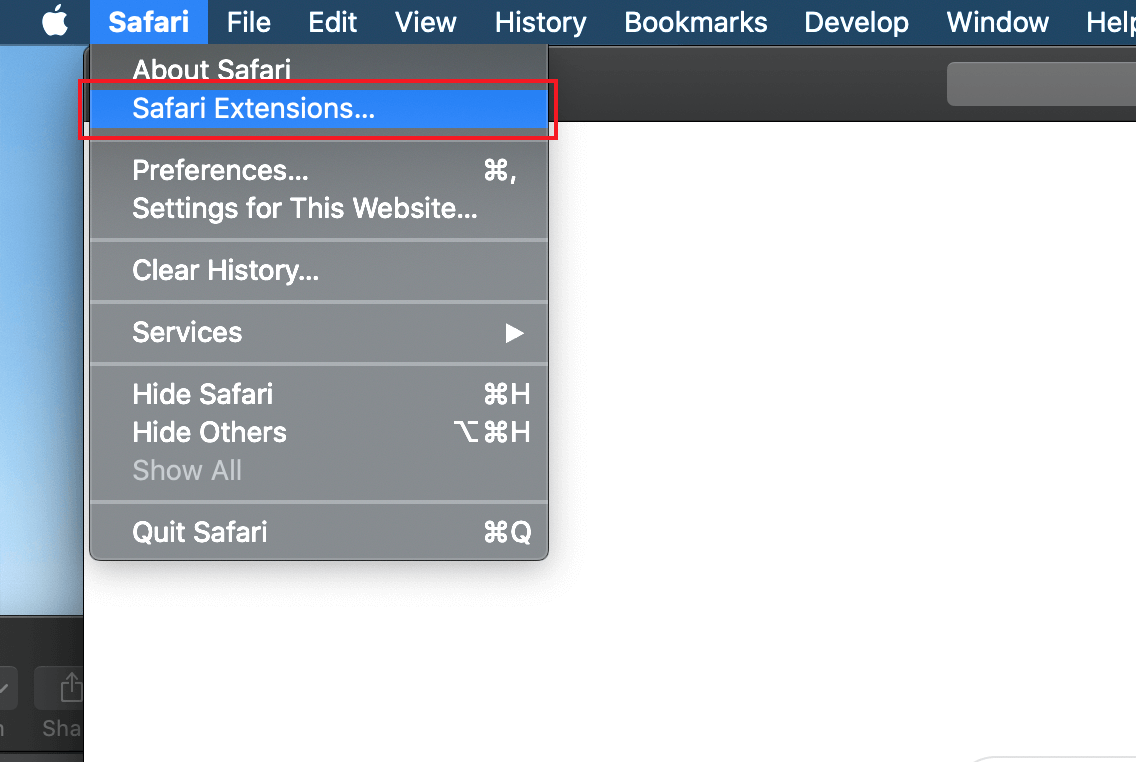 Utiliza la barra de menú de Safari para acceder a los ajustes del navegador