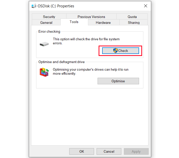 Windows: comprobar los errores de la unidad de disco