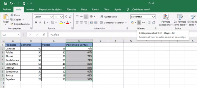 Aplicación del formato de porcentaje en Excel