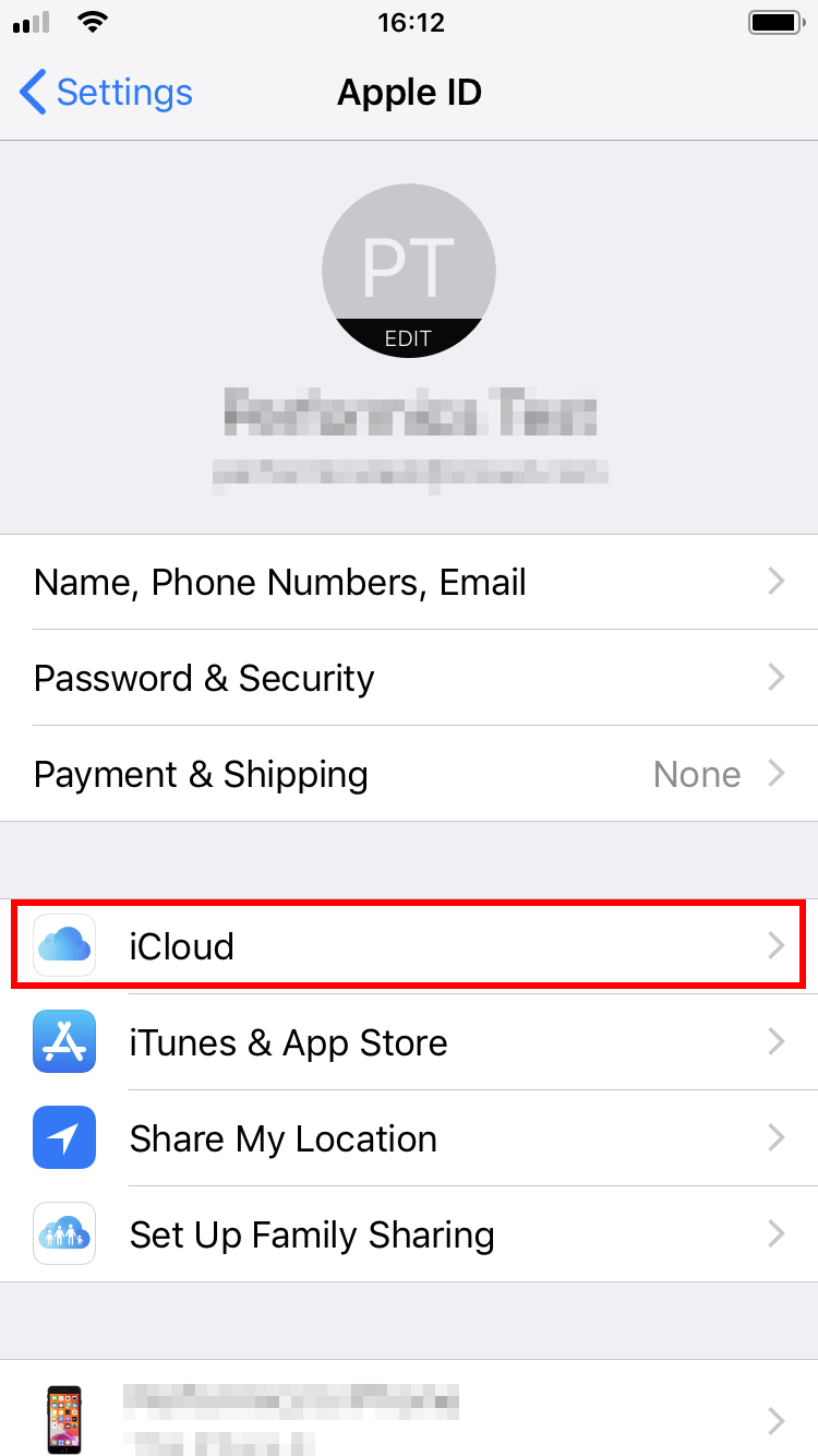 Menú de ID de Apple en iOS