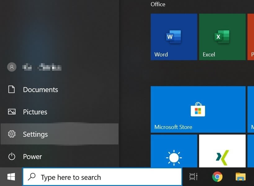 Botón para acceder a la configuración de Windows