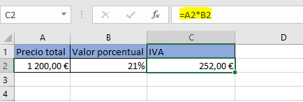 Cálculo del valor total en Excel a partir de los valores porcentuales
