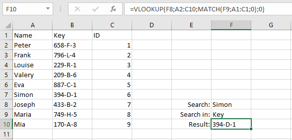 Combinación de COINCIDIR y BUSCARV en Excel