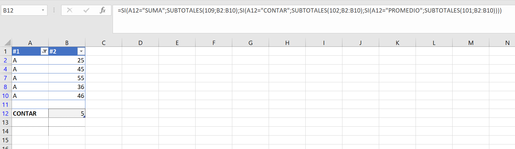 Combinación de consulta SI con la función SUBTOTALES en una tabla Excel