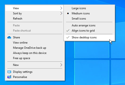 Menú contextual para los iconos de escritorio de Windows 10
