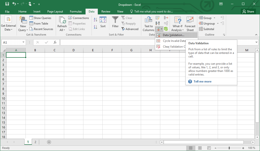 Ventana para la validación de datos en Excel