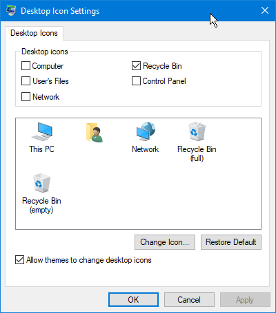 Configuración de iconos del escritorio en Windows 10