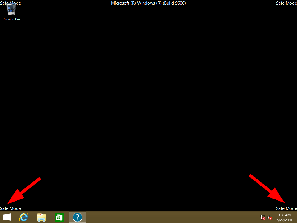 Interfaz de escritorio del modo seguro en Windows 8