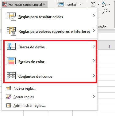 Excel: formato condicional basado en valores.