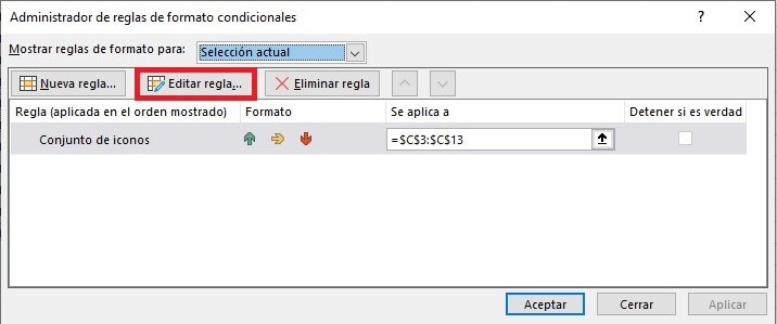 Excel: editar el formato condicional.