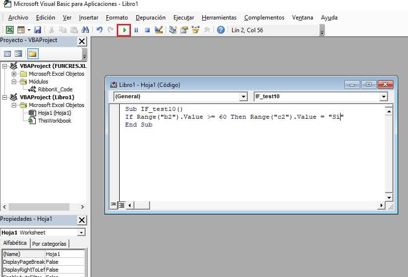 Excel VBA: introducir el código.