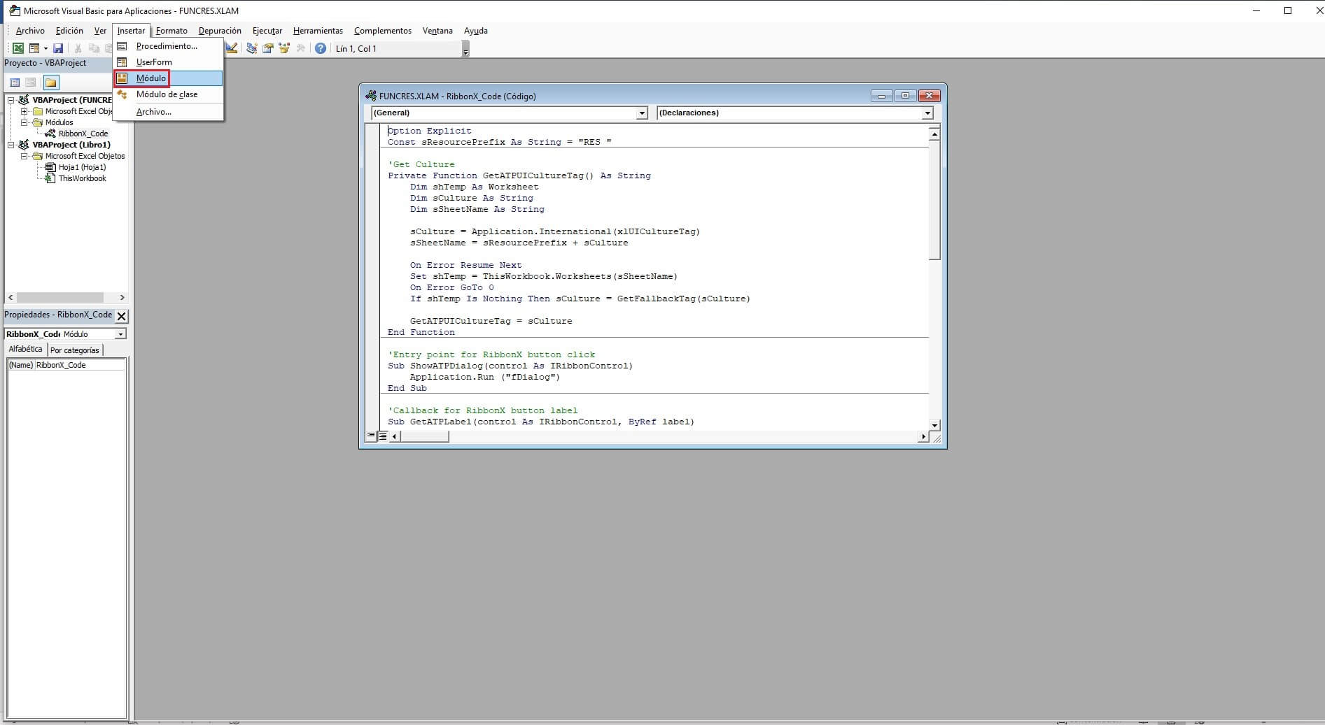 Excel VBA: insertar un módulo en Visual Basic.