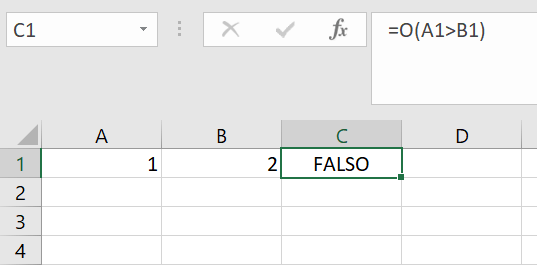Función de Excel O con un solo argumento.