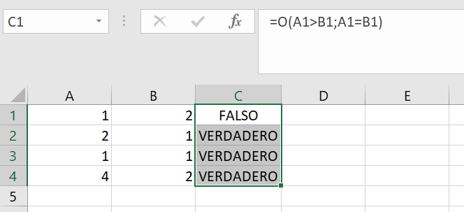 Función de Excel O con varios argumentos.