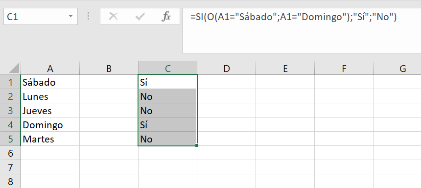 Función de Excel O con valores de retorno definidos por el usuario.
