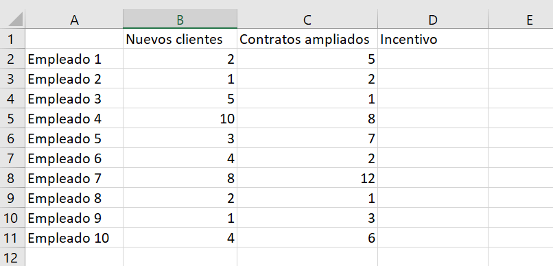 Ejemplo de Excel: crear tabla.