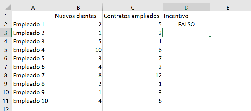 Función Y en Excel: resultado de la función de ejemplo.