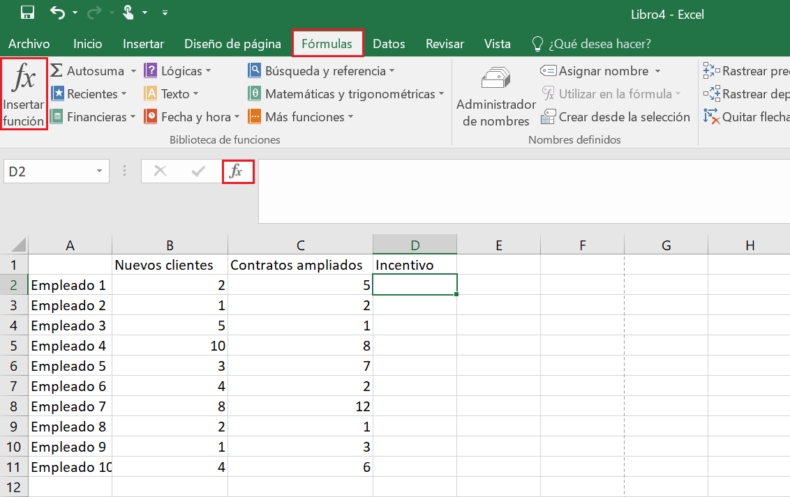 Cuadro de diálogo de “Insertar función” en Excel.