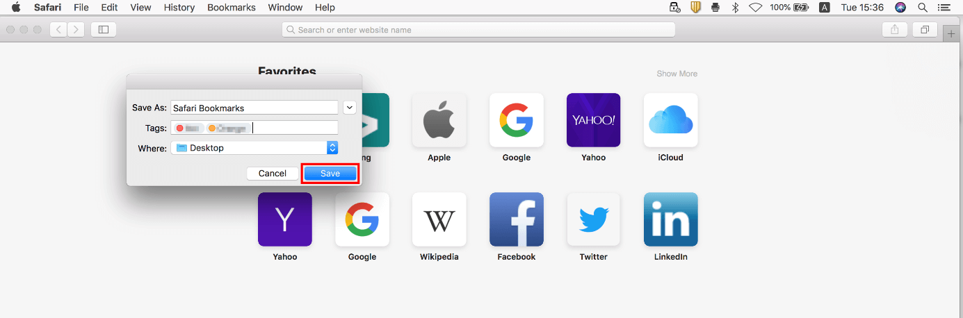 Exportar marcadores en Safari en macOS