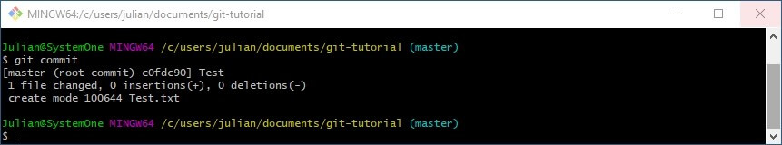 Tutorial de Git: salida de Git Bash después de ejecutar el comando “git commit”