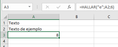 Determinar la posición de caracteres concretos con Excel HALLAR