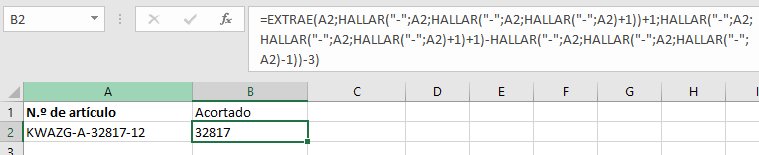 HALLAR de Excel: acortar números de artículo