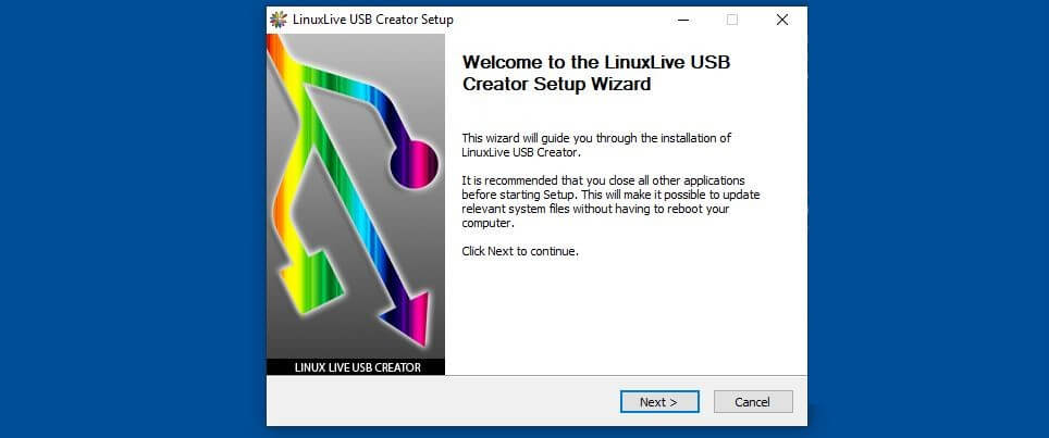 Asistente de instalación de LinuxLive USB Creator