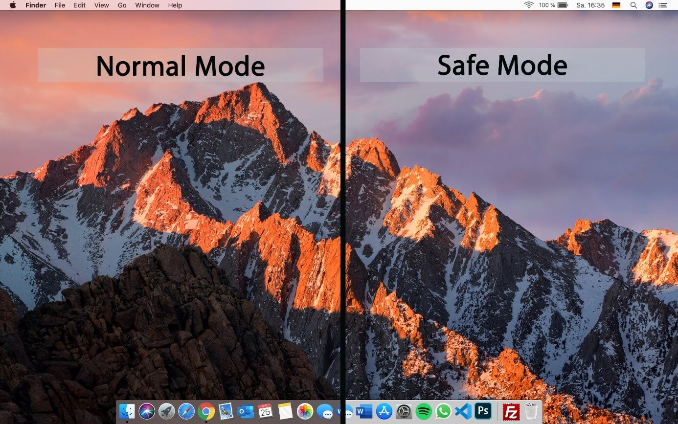 macOS: comparación entre el modo normal y el modo seguro