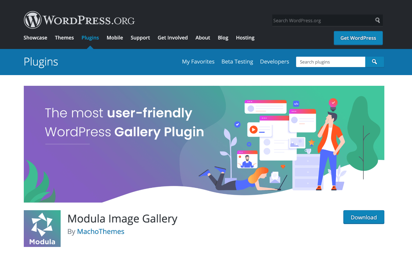 La galería fotográfica para WordPress de Modula se puede descargar desde WordPress.org