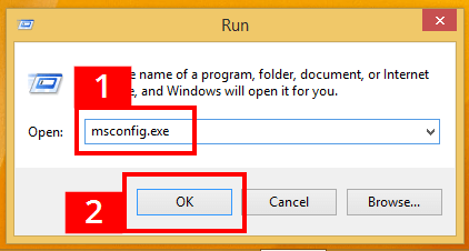 Comando “msconfig” en el cuadro de diálogo de Ejecutar de Windows 8
